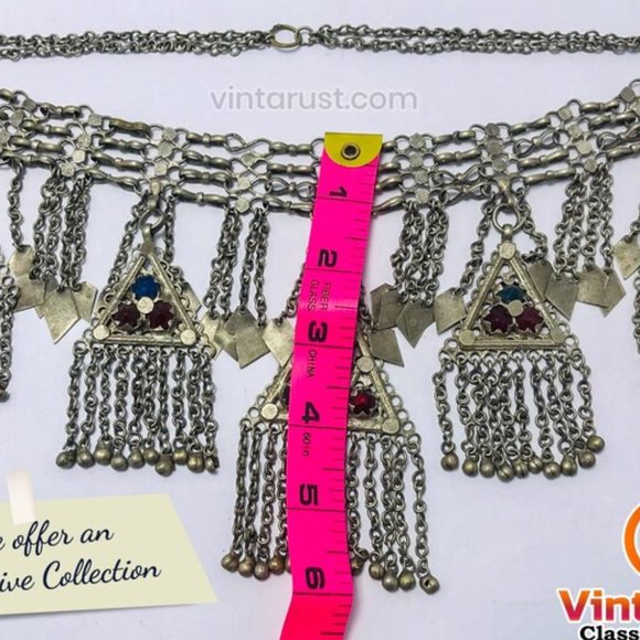 Silver Kuchi Vintage five Dangling Pendants Necklace, Nomadic Gypsy - Picture 7 of 10